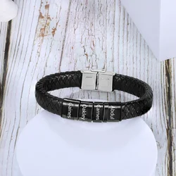 custom logo black color mens leather bracelet cool fashion custom printed magnetic clap & snap leather bracelets men