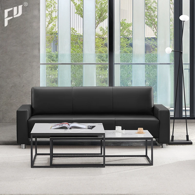 Foshan Black Luxury Single Sofa for Office 1 Seater Faux Leather Contemporary Modern Leather Sofa With Buttons