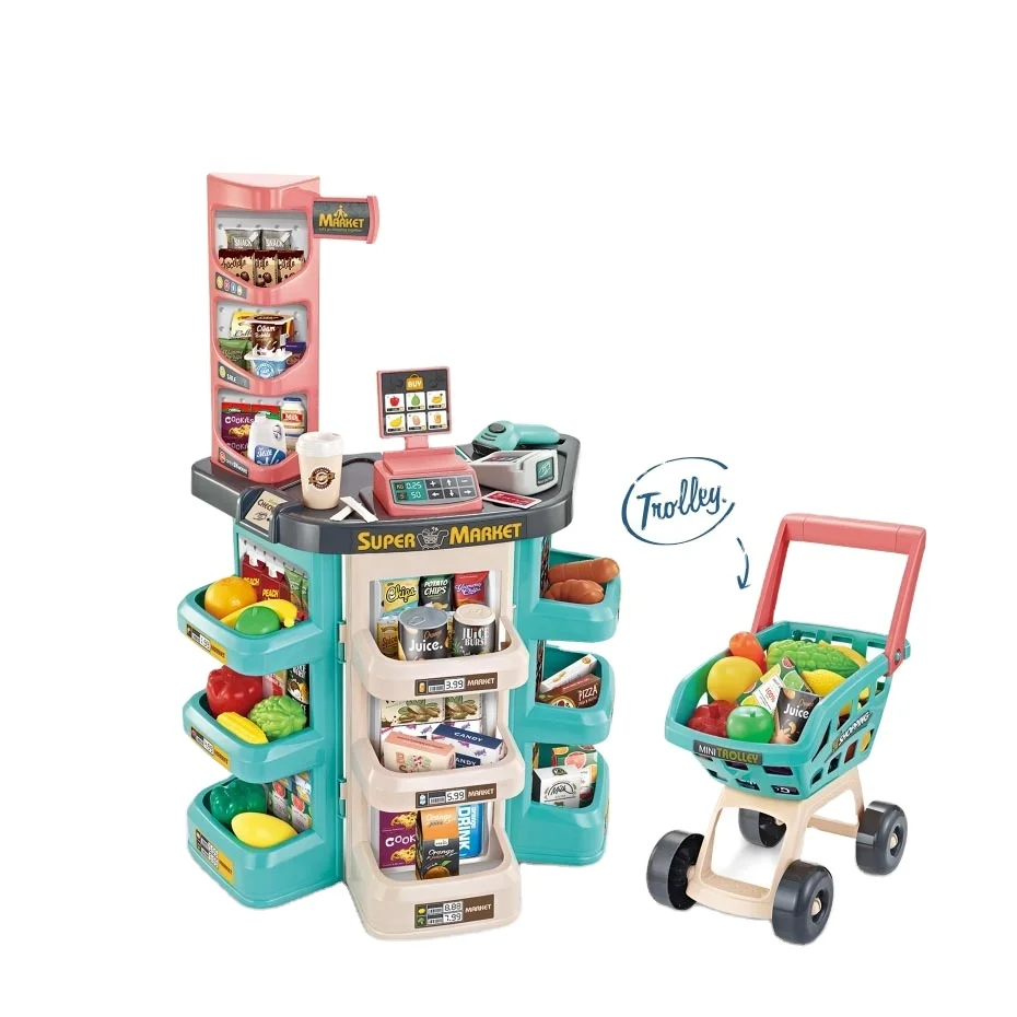 
kids pretend play toys set supermarket electric cash register toy with shopping cart 