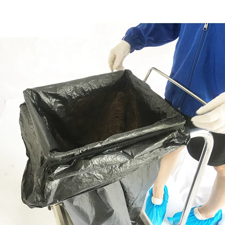 Commercial  Equipment Stainless Steel Plastic Trash Garbage Bag Frame Holder Waste Collector Trolley Pedal Trash Bag Sack Holder