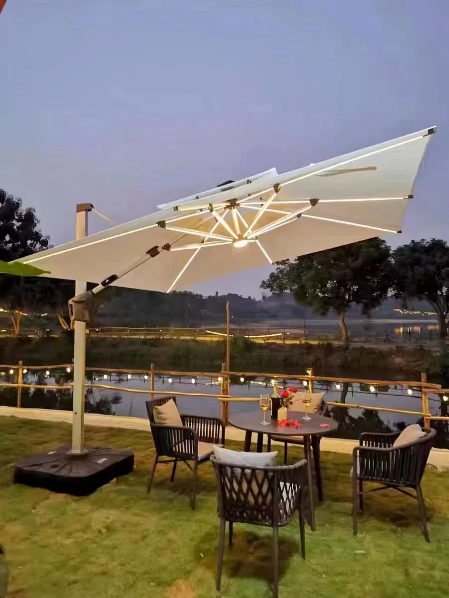 Wholesale Factory Uv Protection Parasol Custom LOGO Printed 12 FT Outdoor Beach Garden Big Size Sun Patio Umbrellas with Light