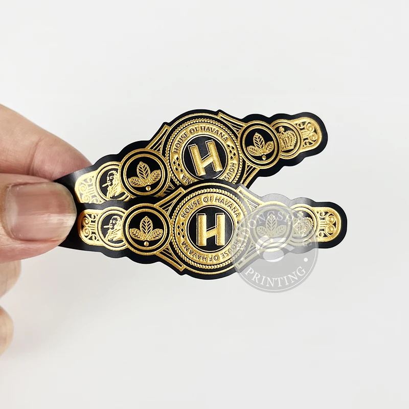 Custom High Quality Cigar Ring Sticker Labels Gold Foil Stamping Embossed Cigar Band Label