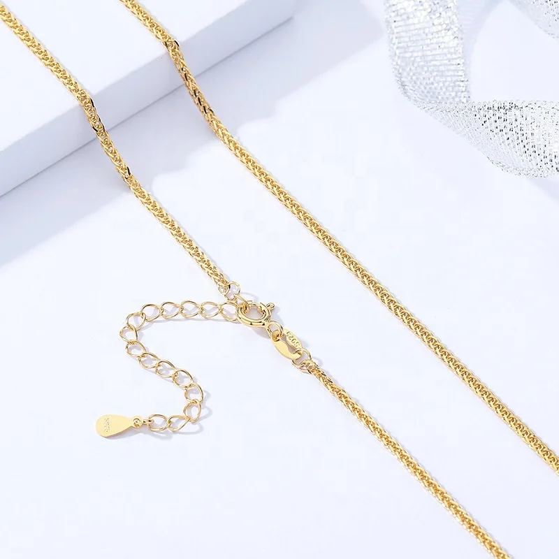 Hiphop fine Style 925 Sterling Silver 18K Gold Plated Italian Handmade 1.2 1.5mm Chopin custom Chain Necklace for women