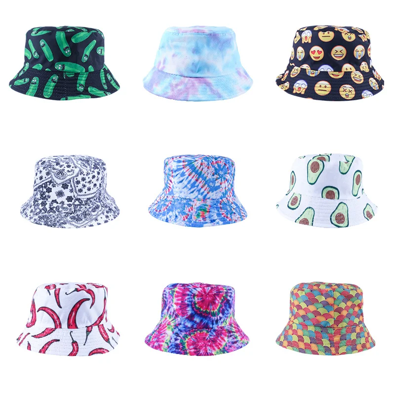HF Cross-border new creative printing Multiple designs double-sided mushroom hat basin bucket hats