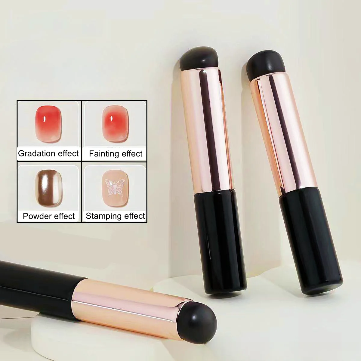 Nail Salon Pink Reusable Nail Art Stamper Transfer Tools Apply Powder Gradient Effect Lipstick Shaped Silicone Brush