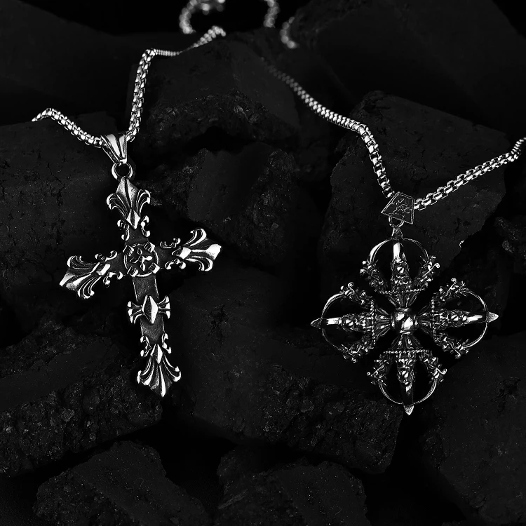 Fashion Jewelry Sickle Pendant Stainless Steel Dragon Cross Punk Vintage Cross Pendant Necklace