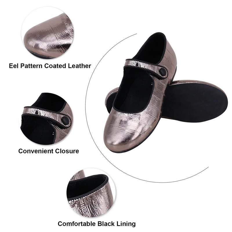 Wholesale Genuine Leather Latest Design Girls Shoes Stylish Pewter Color Eel Pattern Embossed Leather Mary Jane Shoes For Girls