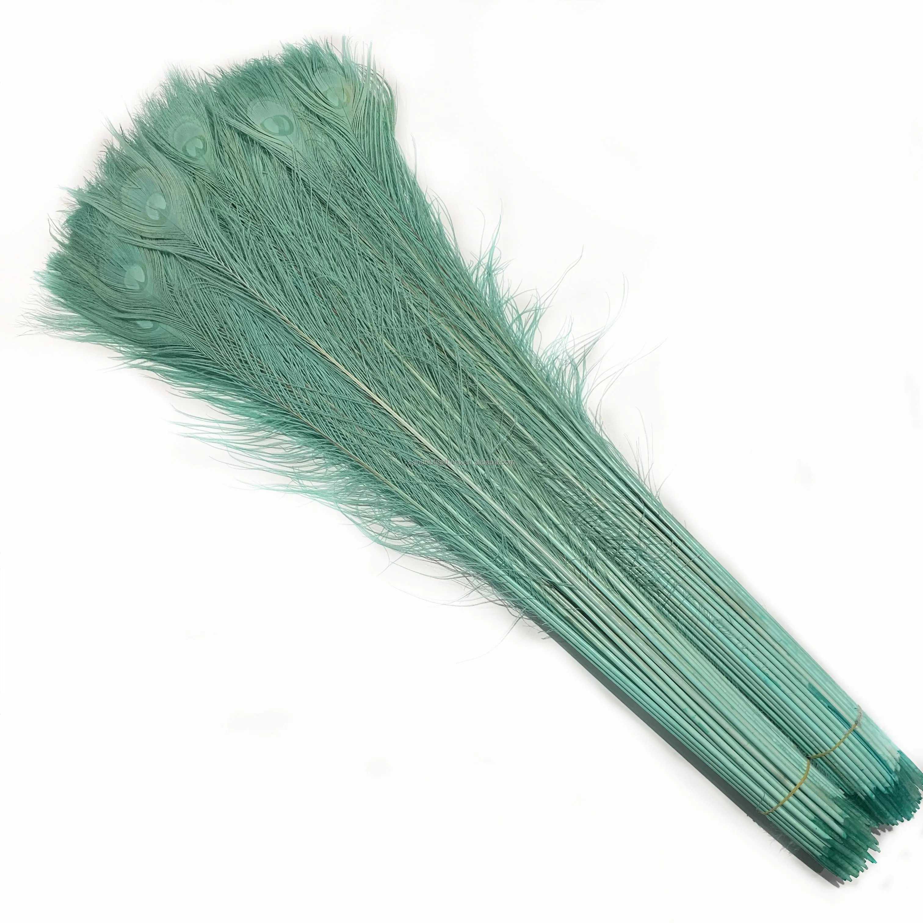 SANDOU Wholesale Mint Green Peacock Feather Pen Bleached Dyed Peacock Feather For Carnival Decoration