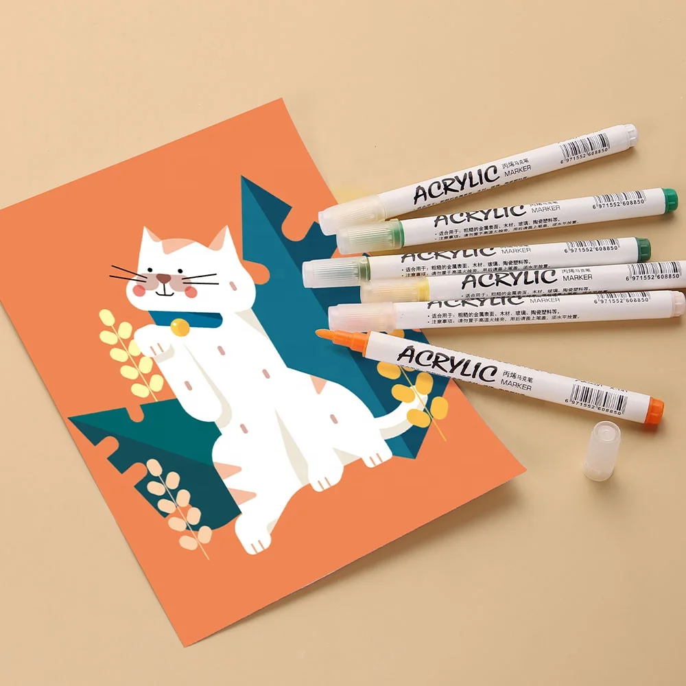 12 Colors Acrylic Paint Pens Set Coloring Pens DIY Art Rock Marker