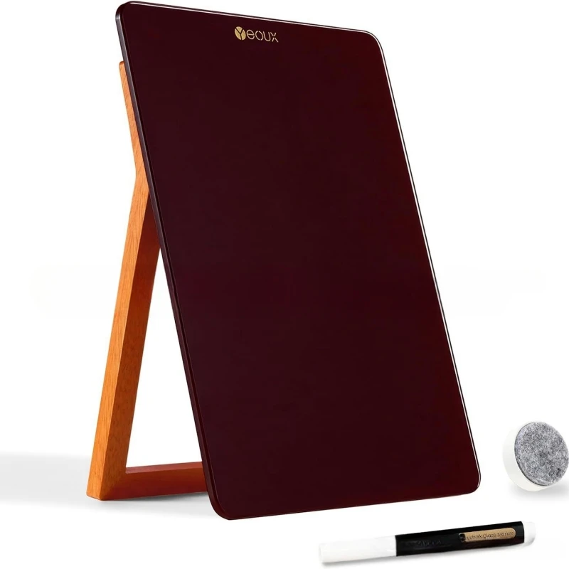 Desktop Tempered Glass Dry Erase Writing Board with Wooden Stand Computer Desk Pad Whiteboard Note Board For Home Office