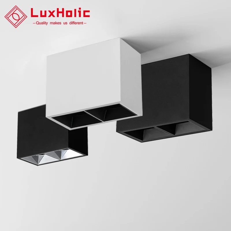 LuxHolic Living room Dinning room square black double heads wall washer adjustable GU10 dimmable fixture led surface downlight