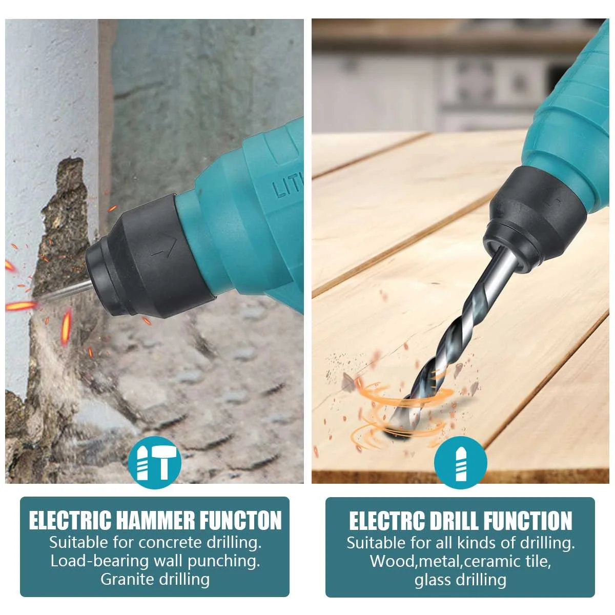 Evewelly 21V Lithium Battery Cordless Mini Power Electric Hammer Drills drill machine with 2*Batteries