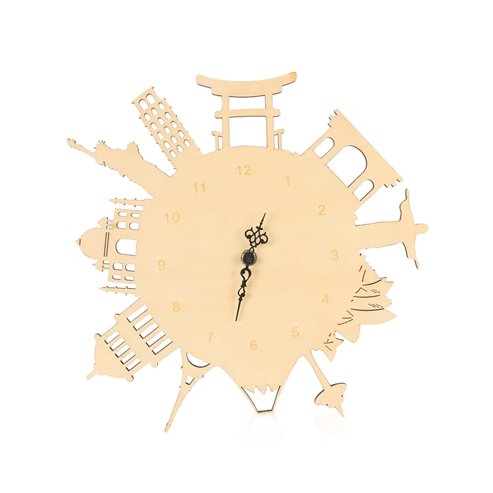 Home decor world scenic spot decorate wood wooden clock for wall