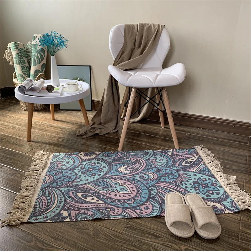 Boho Design Hand Woven Tassel Area Rug Living Room Bedroom Floor Mat Carpet For Home