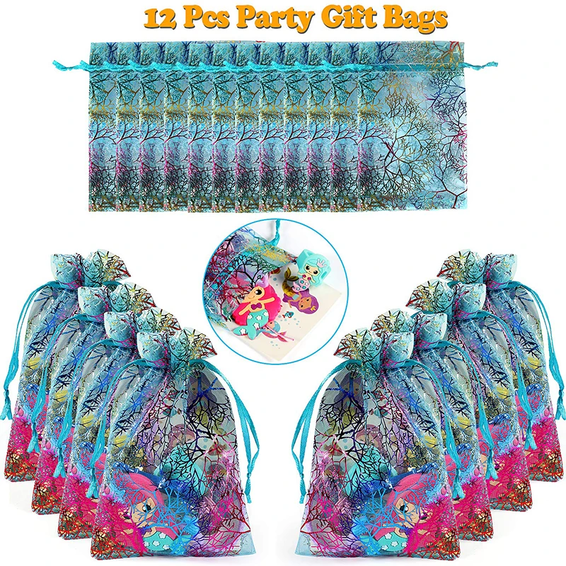 72pcs Custom Goodie Bag Supplies Little Mermaid Birthday Accessories Wedding Favor for Girls Mermaid Themed Party Favors