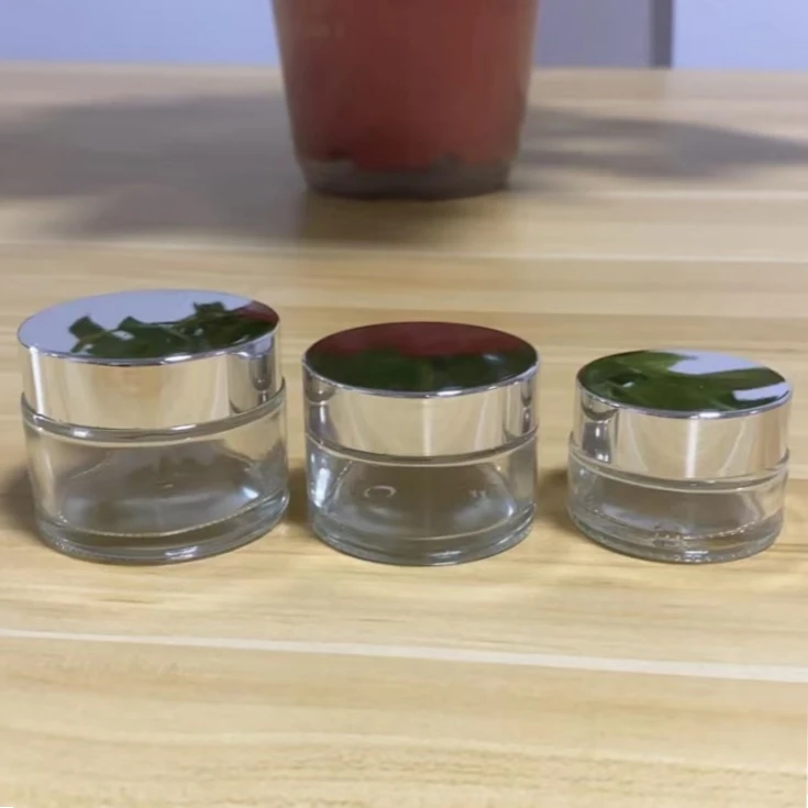 Fancy custom mini 5ml 10ml 15ml clear glass lip balm containers cosmetic cream jars 5g 10g 0.5oz skincare jar with lid