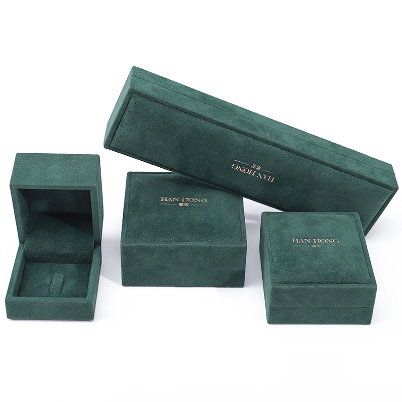 Hanhong luxury jewelry plastic packaging box can print logo necklace bracelet bracelet green velvet  jewelry ring box