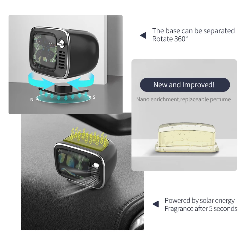 
New Products Hot Sale Product ABS Aromatherapy Car Diffuser TV2 Car Perfume by solar energy 