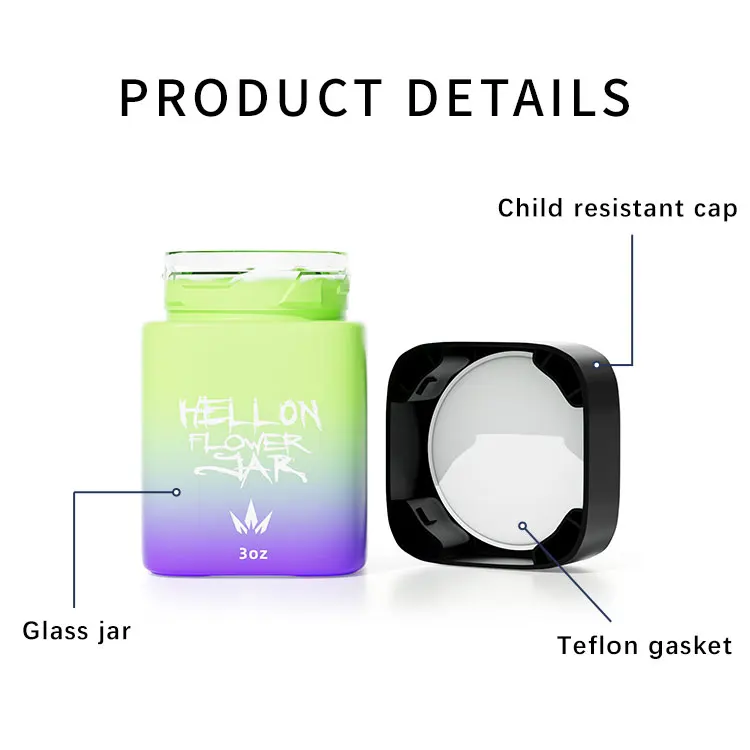 1oz 2oz 3oz 4oz Wholesale Child Resistant Packaging Airtight Smell Proof Container Child Proof Square Glass Jars With Crc Lid