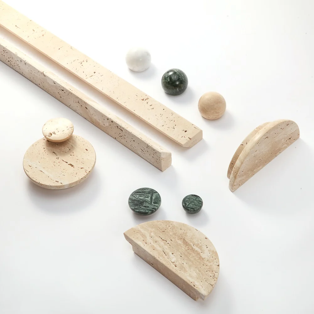 Maxery Natural Travertine Stone Knobs, Cabinet Handles Green White Black Marble Balls Cute Wardrobe Door Handle Cabinet Handles