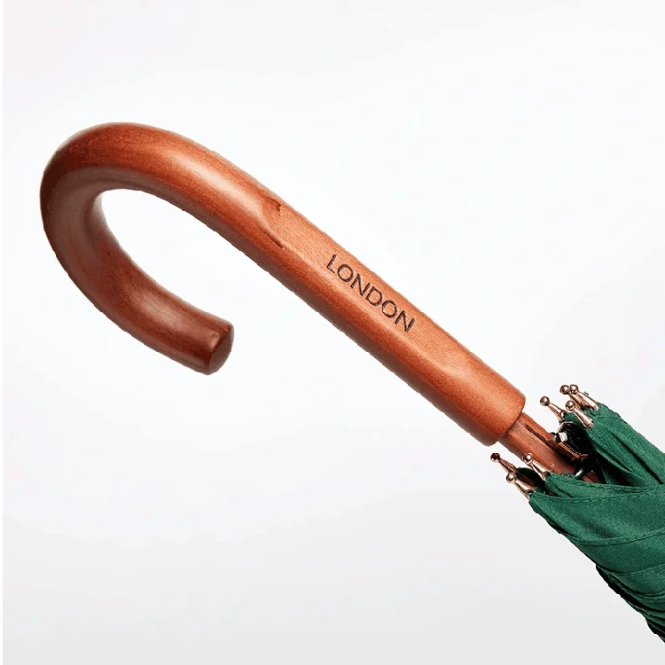 Umbrella Factory Wholesale J Wooden Handle Straight Sticks Wood Umbrella Custom Automatic Straight Umbrella With Logo