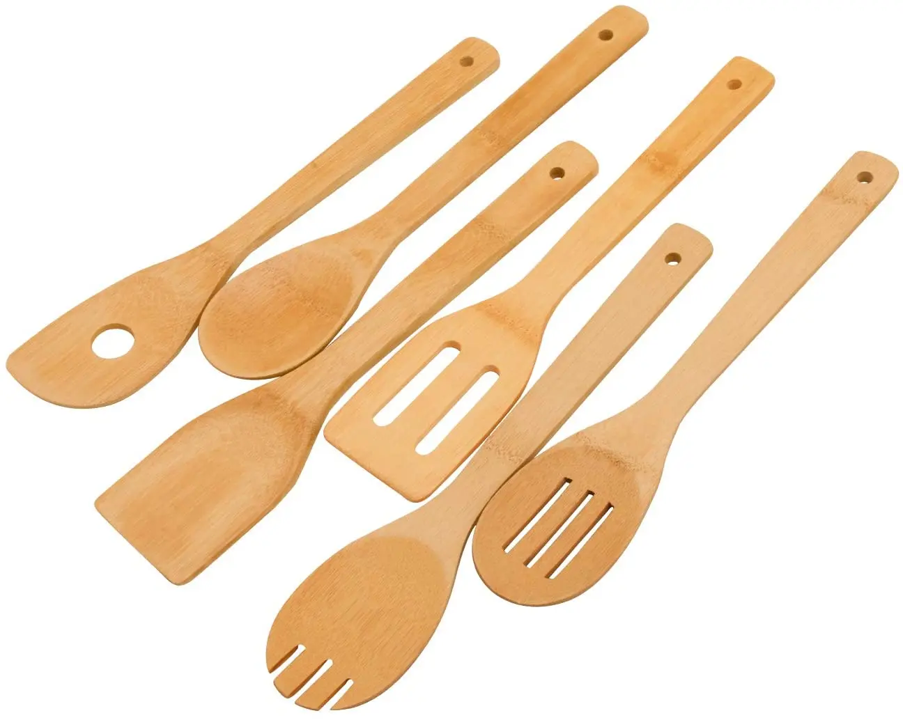 Amazon Best Sell 6 Pcs Custom Logo Kitchen Serving Wooden Kitchen Utensil Set Wood Spatula Kitchen Cooking Bamboo Utensils Set