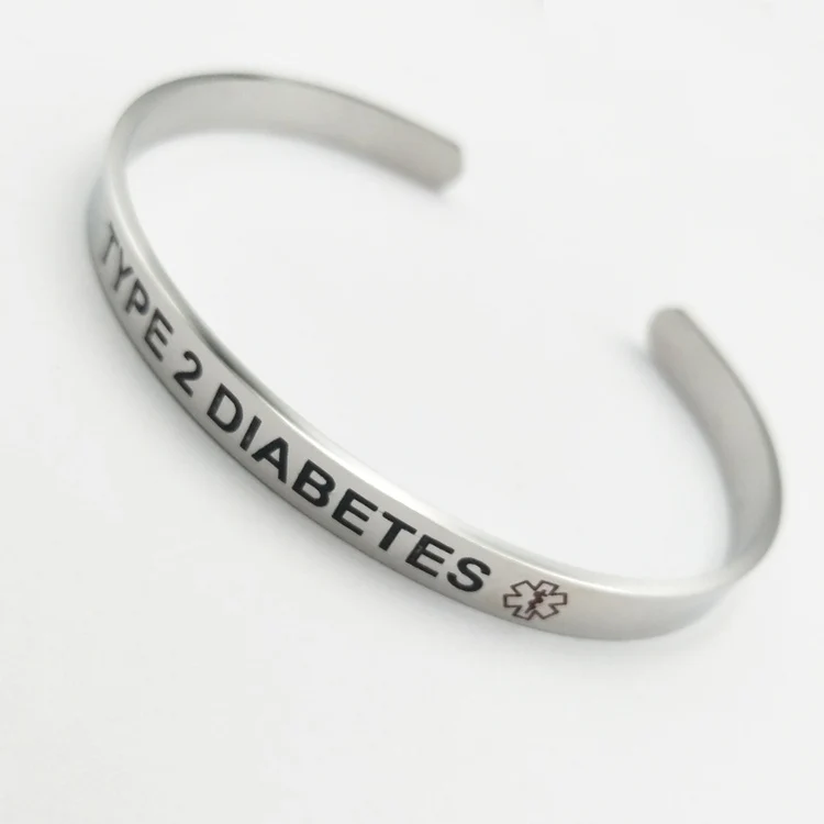 FT-23 Initial Jewelry 2020 Blood Pressure Diabetes Bracelets Epilepsy Medical Logo Stainless Steel Titanium Cuff Bangle Bracelet