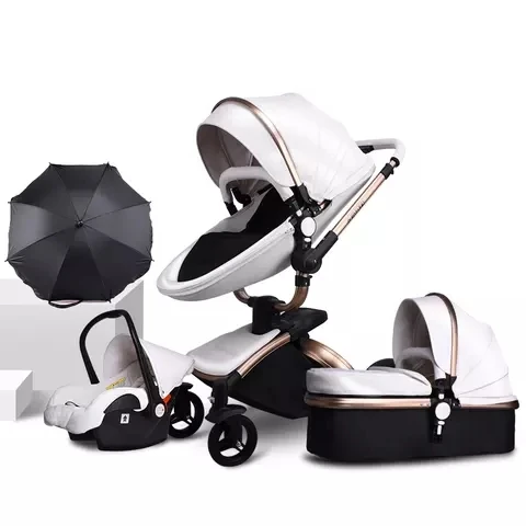 2020 wellselling aluminum frame pu leather cover travel system luxury baby stroller 2 in 1 /3 in 1