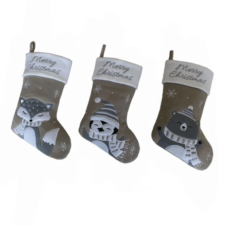 2023 Animal pattern Customized  grizzly bear penguin fox christmas stockings for christmas decoration