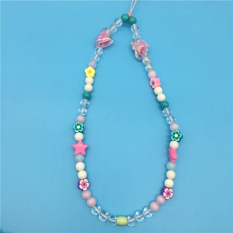 44CM Wrist Strap Acrylic Polymer Clay Beads Keychain Beaded Phone Lanyard short straps