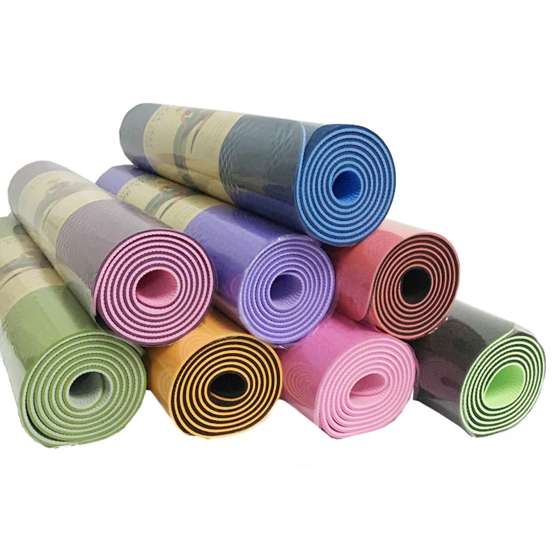 Custom logo high quality eco friendly gym sports 6mm premium non-slip two-color mat yoga tpe