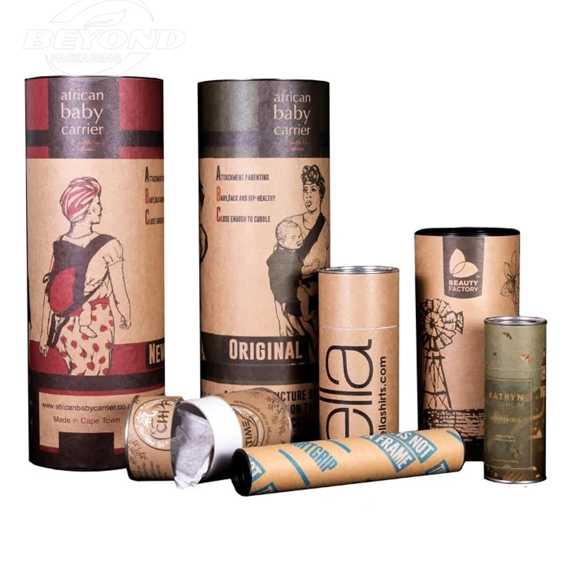 High Quality Recycled Craft Paper Cylinder Paper Packaging Cardboard Paper Tube End Caps Metal