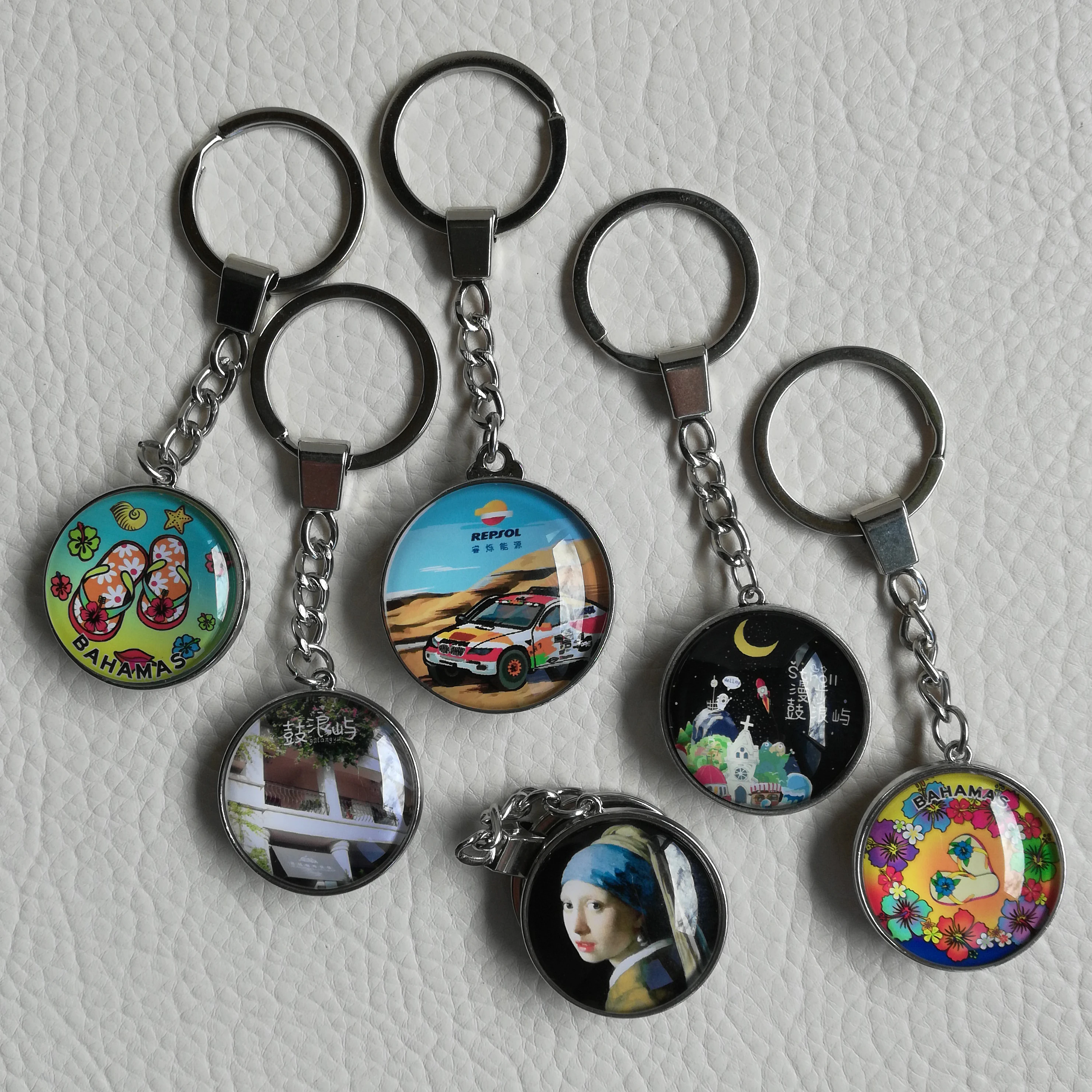 New products wholesale factory custom best quality crystal round double side glass keychain