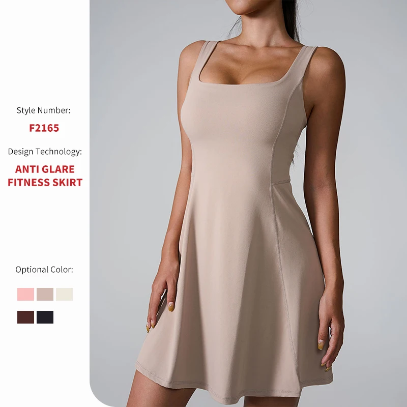 F2165 Sleeveless Built in Bra Shorts side Pockets exercise golf Workout Athletic Tennis Dress for women yoga activewear
