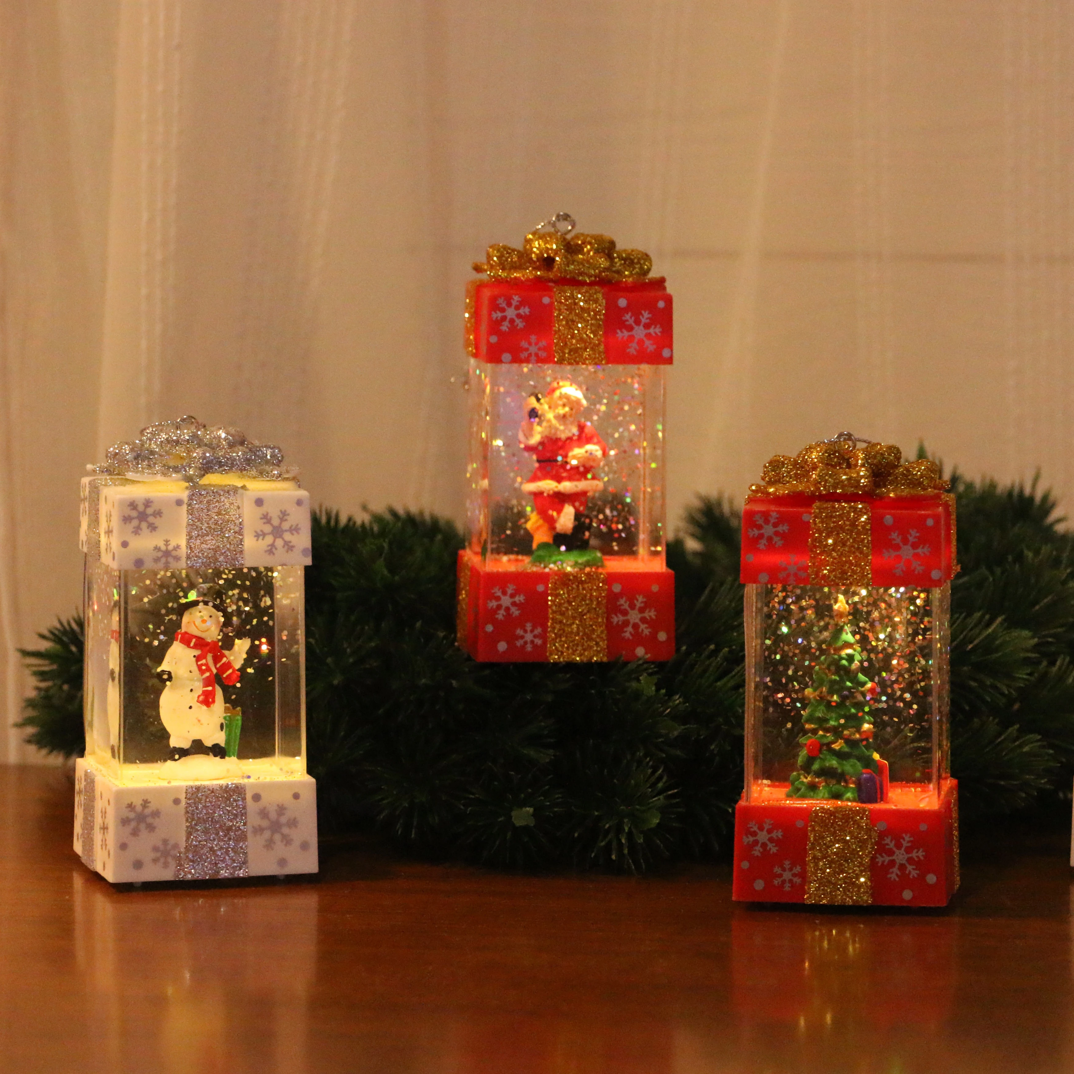 Lamp Christmas Lantern Spinning Water Lighted Lanterns Snow Floating Portable Christmas Lantern