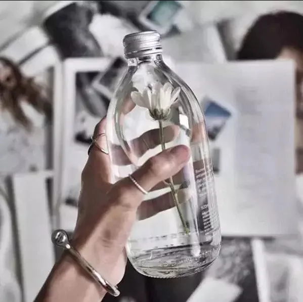 Clear 500ml Boston Round Water Juice Voss Drinking Metal Top Cheap With Metal Lids Juicing Bottle Glass Juice Bottles BJ1