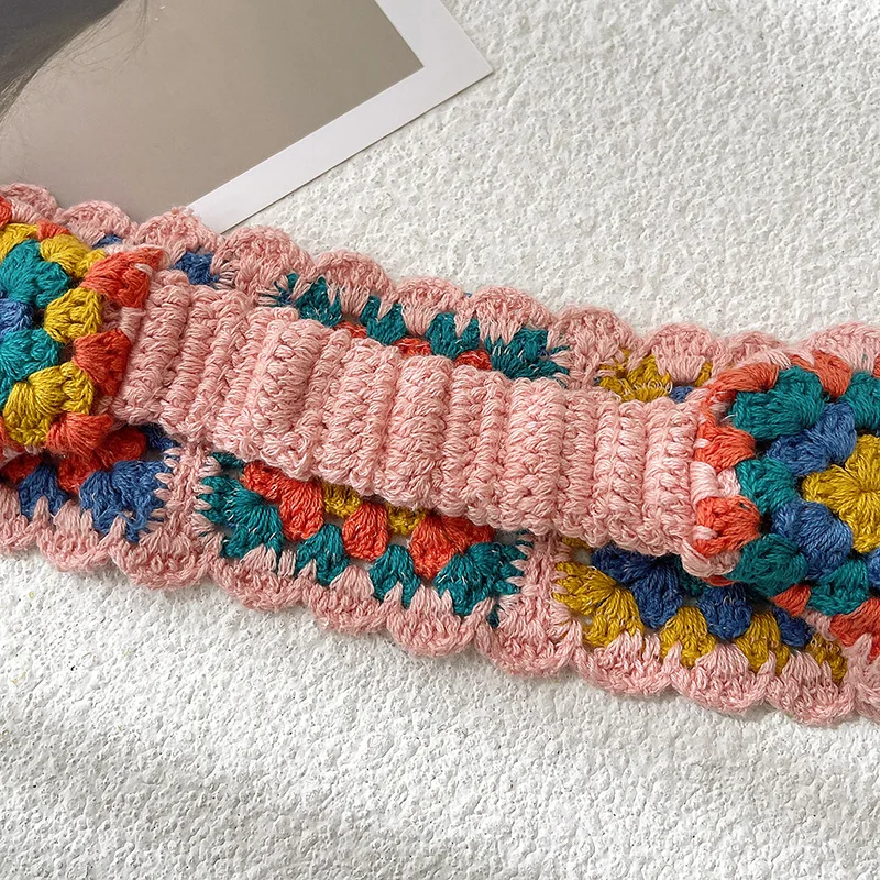 Bohemian Ethnic Style Vintage Fashion Women Girls Stretch  Headband Handmade Crochet Flower Pattern Elastic Sports Yoga Hairband