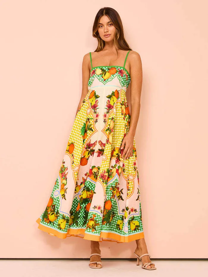 QZ45508  New 2024 European Chic Vintage Print Spaghetti Strap Ethnic Dress Print Women Dresses Clothing 9