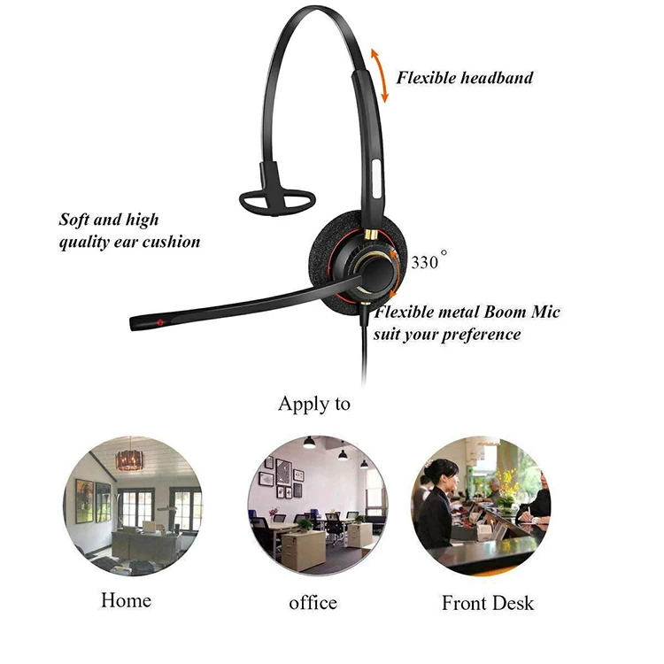 Monaural RJ9 Office Telephone Headset with Noise Cancelling Mic for Avaya Plantronics