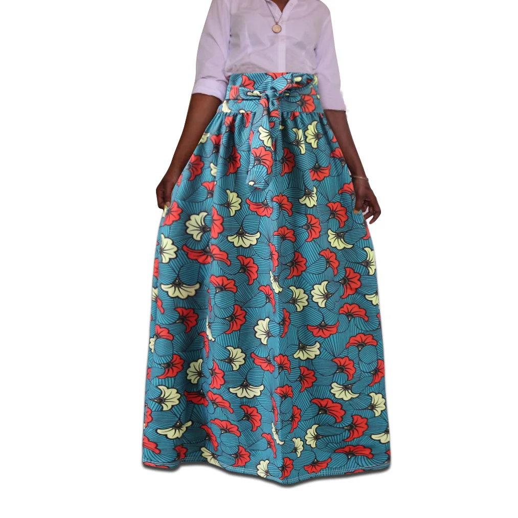 Apparel Ankara Skirt Plus Size High Waisted African Wax Print Women Long African Kente Cloth Wide Flared Skirts Dress
