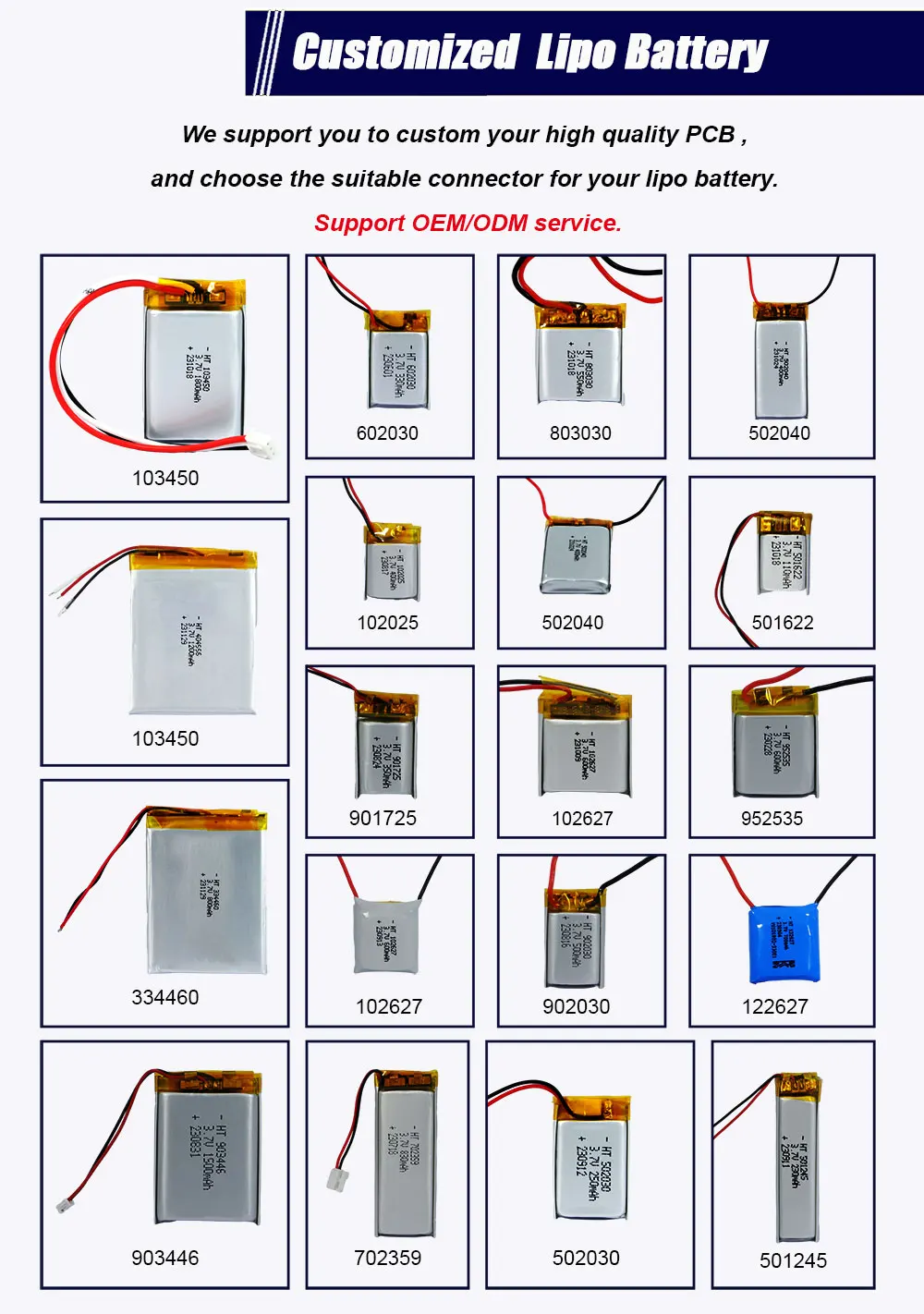 3.7V Lipo Battery 200mAh 230mAh 250mAh 280mAh Lithium Polymer Battery for Beauty Instrument ( 501245 501447 502025 502030 )
