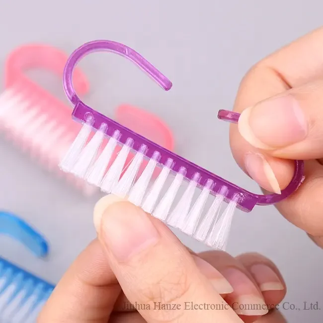 Hot Sale Pink Cleansing Pedicure Manicure Cleaning Cleaner Fingernail Nails Dust Brushes Handle Grip Nail Brush