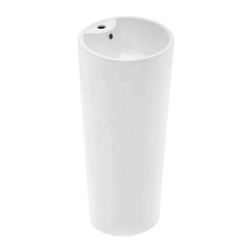 Home/Hotel/Resturant/Bathroom Freestanding One Piece Pedestal Sinks Bathroom Glossy White Ceramic Hand Wash Pedestal Sink Basin