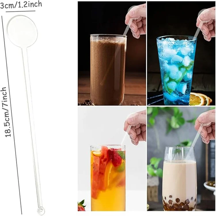 Cocktail Swizzle Sticks Plastic Disc Top Drink Stirrers Transparent Bar Drinks Mixing Rod for Coffee Whiskey Beverage