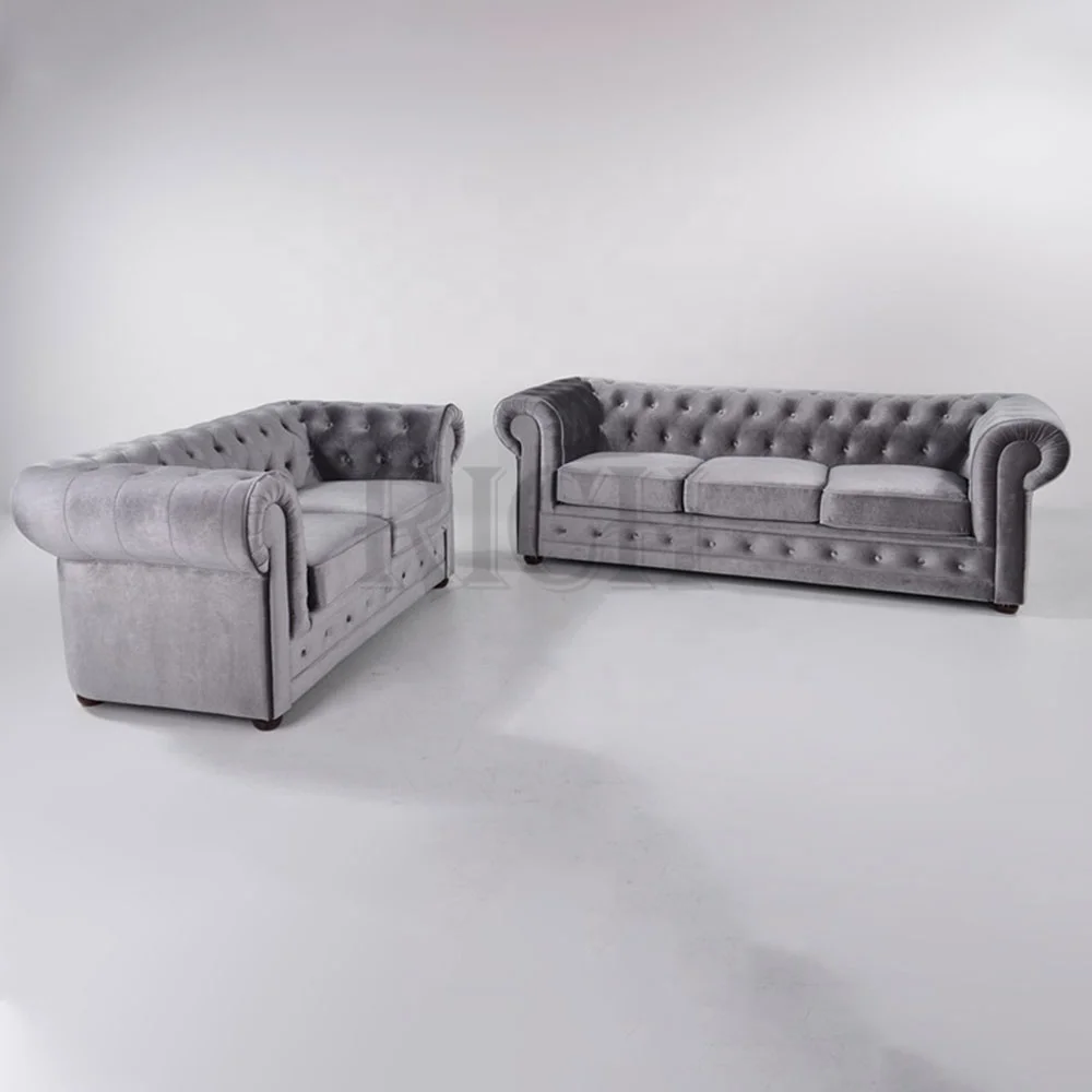 Потяните кнопку диваны Честерфилд 3 seater chesterfield ткани с текстурой светлой мебельной обивочной мебельные гарнитуры из серебристо-серый бархат диван для