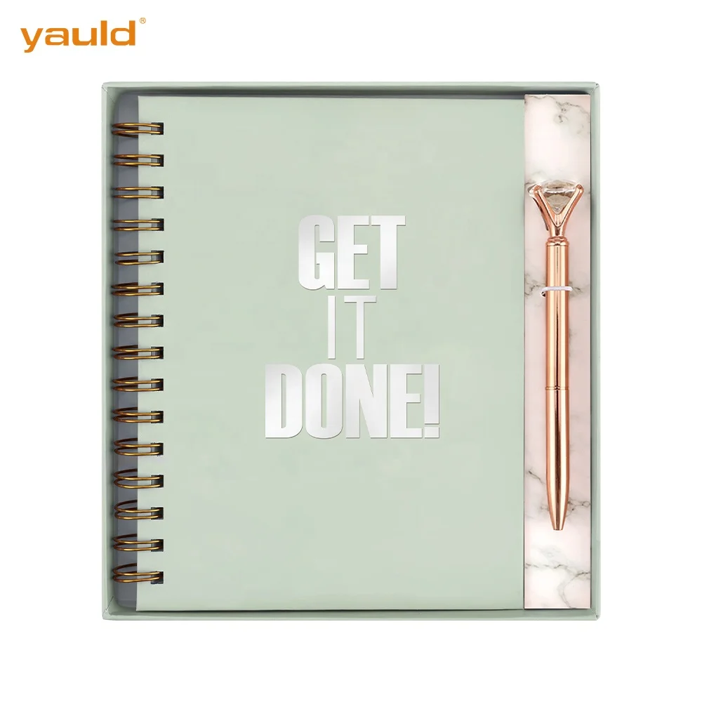 Manufacturer Custom Printing Morandi Green Color Hard Cover A5 Spiral Journal Note Book Notebooks with Pen