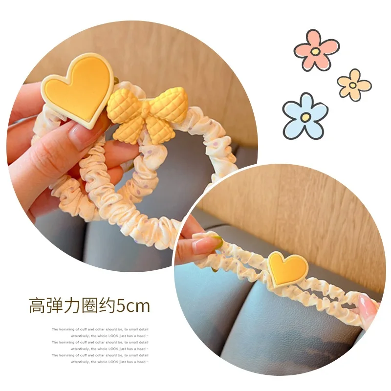 BELLEGIRL Korean style new simple design elastic hair bands 5pcs Cartoon flower heart bow does not seam kids hair bands for gift