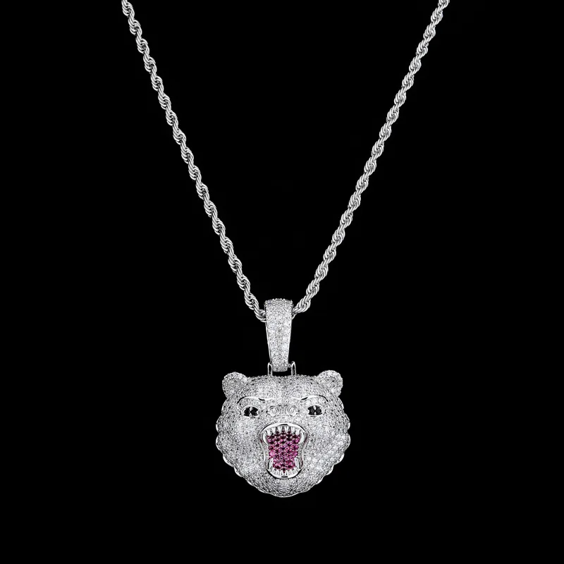 18K Gold Plated Bling Bling Full Iced Out Hip Hop Bear Pendant For Men
