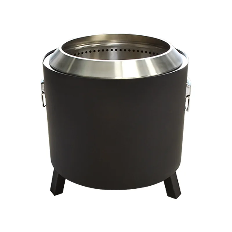 2023 New Design Camp Bonfire Black Stainless Steel Smokeless Fire Pit With Foldable Stands And Removable Ash Pan