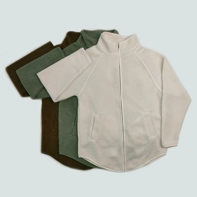 OEM Custom Women High Collar Shearling Berber Polar Fleece Sherpa Jacket With Front Pocket Teddy Jacket